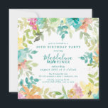 Summer Watercolor Floral Square 18th Birthday Invitation<br><div class="desc">New for Summer 2024. Modern and colourful summer floral watercolor features pink, turquoise blue, yellow and orange flowers. They form rustic, boho chic, botanical frame around your birthday party details. This item is part of the Summer Watercolor Floral collection. It contains professionally designed invitation templates, welcome signs and party decorations....</div>