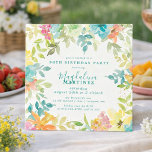Summer Watercolor Floral Square 90th Birthday Invitation<br><div class="desc">New for Summer 2024. Modern and colourful summer floral watercolor features pink, turquoise blue, yellow and orange flowers. They form rustic, boho chic, botanical frame around your birthday party details. This item is part of the Summer Watercolor Floral collection. It contains professionally designed invitation templates, welcome signs and party decorations....</div>