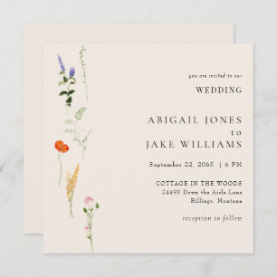 Summer Watercolor Floral Square Wedding Invitation