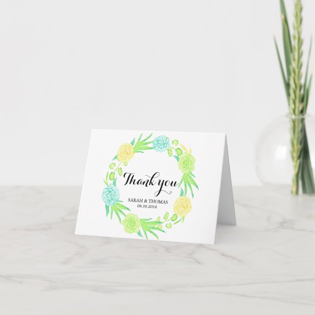 Summer Watercolor Floral Wedding Thank You Notes (Front)