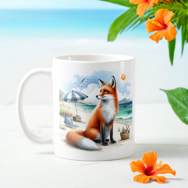 Summer Watercolor Fox on the beach  Coffee Mug (Creator Uploaded)