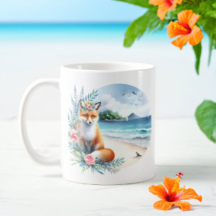 Summer Watercolor Fox on the beach Coffee Mug