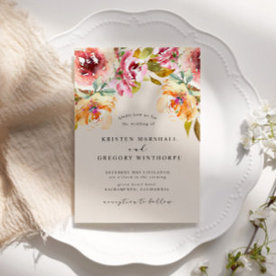 Summer Watercolor Garden Floral Elegant Wedding Invitation