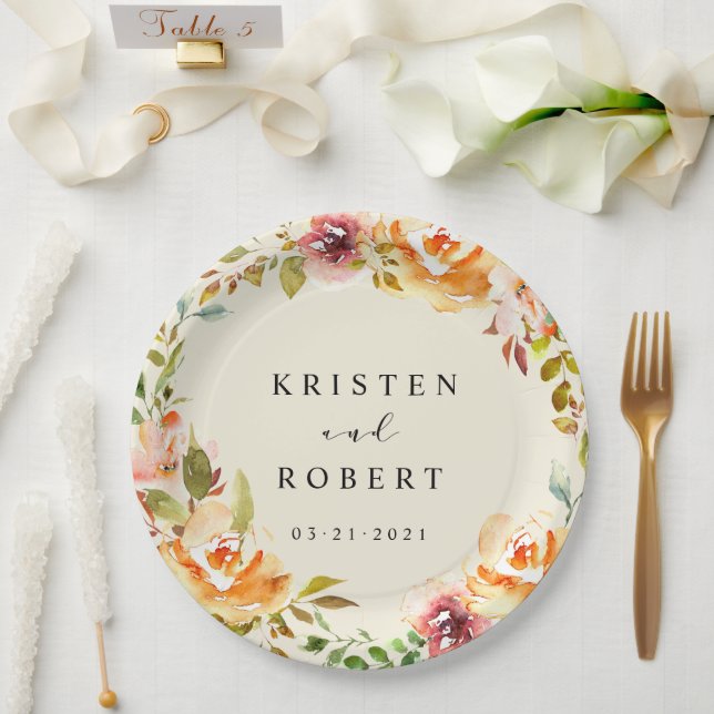 Summer Watercolor Garden Floral Wedding  Paper Plate (Wedding)