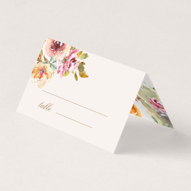 Summer Watercolor Garden Floral Wedding Table Card (Front)