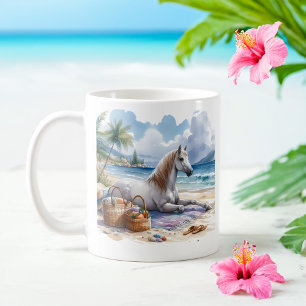 Summer Watercolor Horse on the beach Coffee Mug