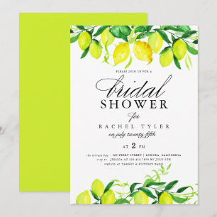 Summer watercolor lemons bridal shower invitation