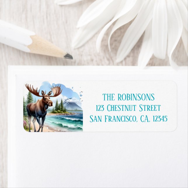 Summer Watercolor Moose on the beach (Insitu)