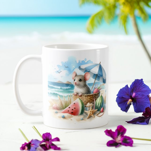 Summer Watercolor Mouse on the beach Coffee Mug (Creator Uploaded)