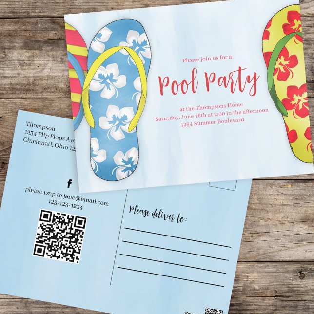 Summer Watercolor Pool Party Cute Custom Postcard (Creator Uploaded)