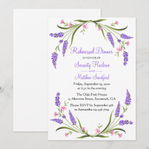 Summer Watercolor Purple Floral Rehearsal Dinner Invitation