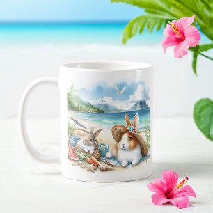 Summer Watercolor Rabbits on the beach Coffee Mug