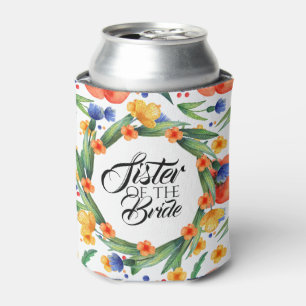 Summer watercolor sister of the bride floral can cooler