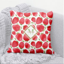 Summer Watercolor Strawberry Monogram Pillow 🍓