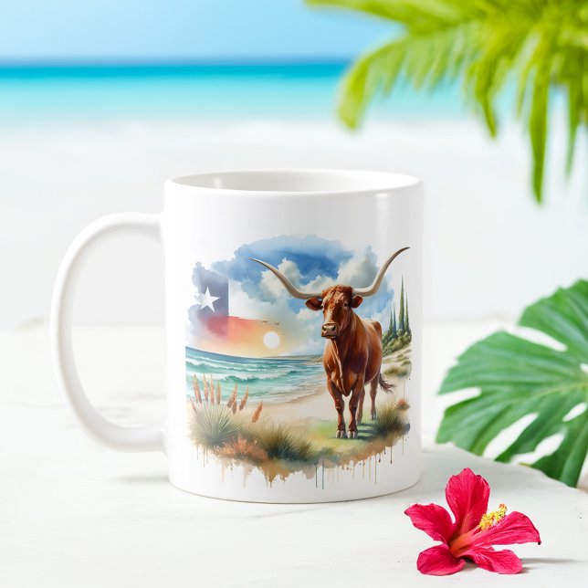 Summer Watercolor Texas Long Horn Coffee Mug (Creator Uploaded)