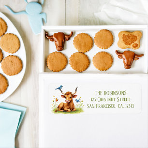 Summer Watercolor Texas Longhorn Calf Bird