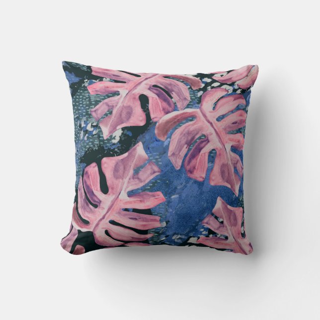 Summer Watercolor Tropical Grunge Pattern Cushion (Front)
