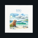 Summer Watercolor Walrus Napkin<br><div class="desc">Summer vibes paper napkins featuring a watercolor walrus on the beach. Customisable.</div>
