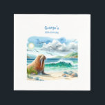 Summer Watercolor Walrus Napkin<br><div class="desc">Summer vibes paper napkins featuring a watercolor walrus on the beach. Customisable.</div>