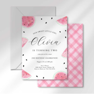 Summer Watercolor Watermelon Fruit Birthday Invitation