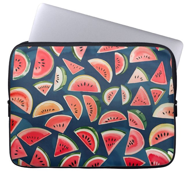 Summer Watercolor Watermelon Slices Patten Laptop Sleeve (Front)