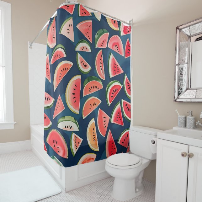 Summer Watercolor Watermelon Slices Patten Shower Curtain (In Situ)