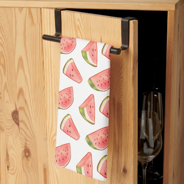 Summer Watercolor Watermelon Slices Tea Towel (Thirds Fold)