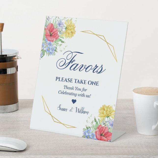 Summer Watercolor Wildflowers Bouquet Favours    Pedestal Sign (In SItu)
