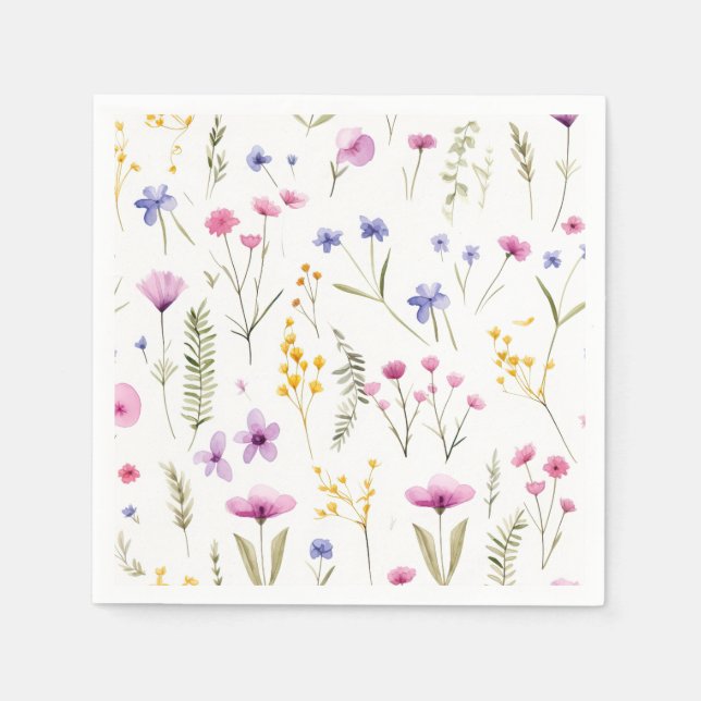 Summer Watercolor Wildflowers Napkin (Front)