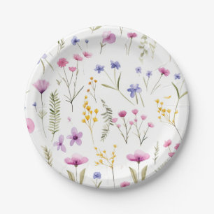 Summer Watercolor Wildflowers Paper Plate