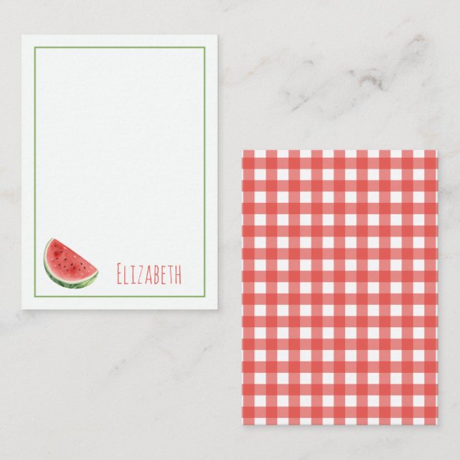 Summer Watermelon and Red Gingham Plaid Card (Front/Back)