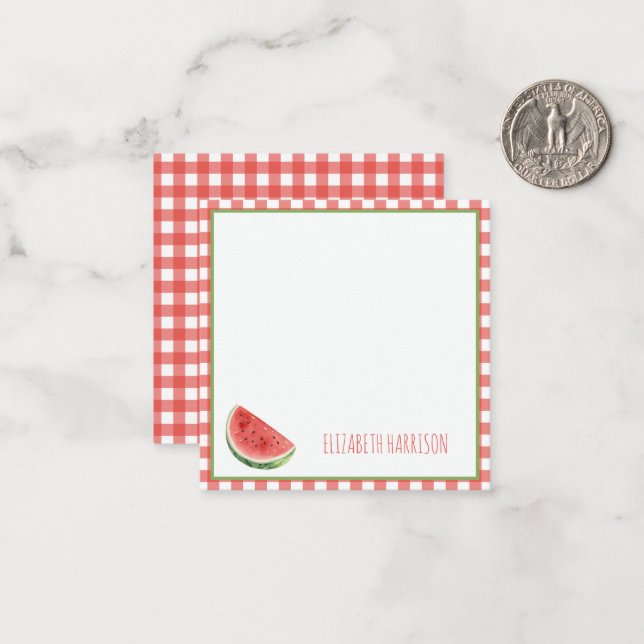 Summer Watermelon and Red Gingham Plaid Card (Front/Back In Situ)