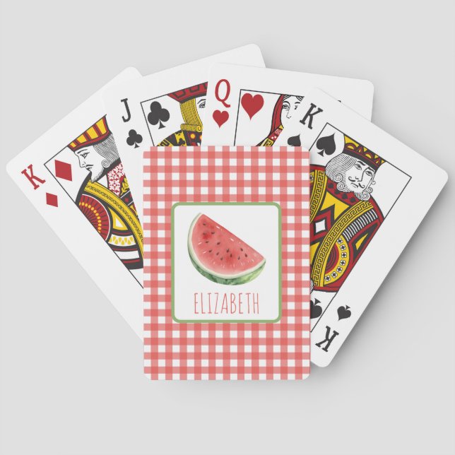 Summer Watermelon and Red Gingham Plaid Playing Cards (Back)