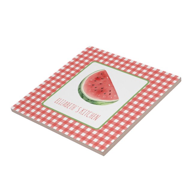 Summer Watermelon and Red Gingham Plaid Tile (Side)