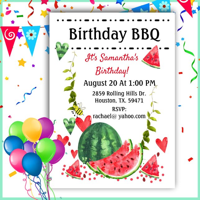 Summer Watermelon Birthday BBQ Cookout Invitation (Creator Uploaded)