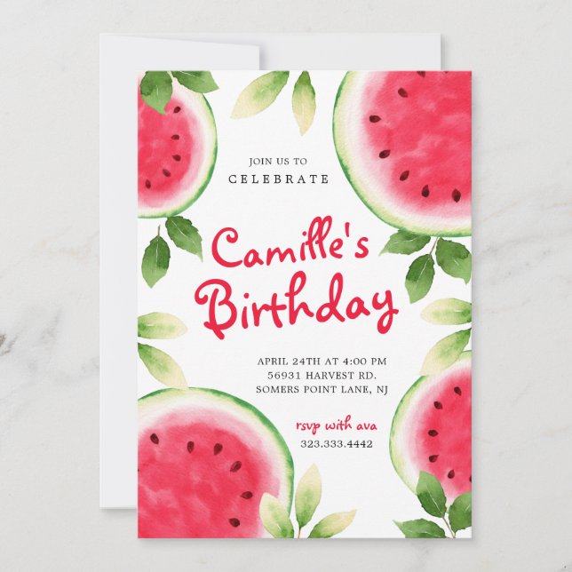 Summer Watermelon Birthday Invitation (Front)
