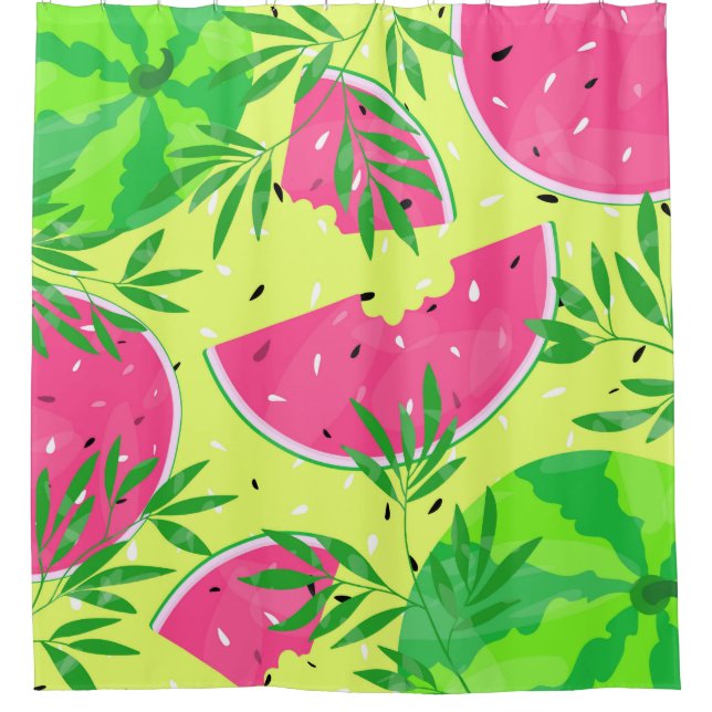 Summer Watermelon Branches Bright Tropical Shower Curtain (Front)