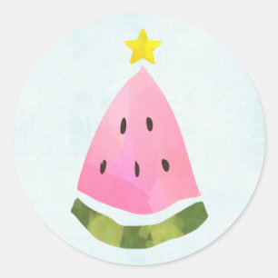 Summer Watermelon Christmas Xmas Tree Classic Round Sticker