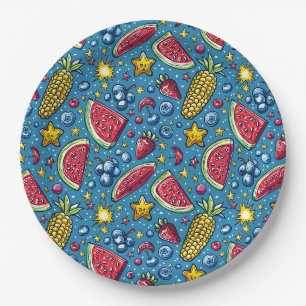 Summer Watermelon Corn and Fruit   Paper Plate