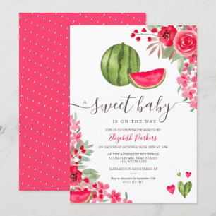 Summer watermelon floral watercolor baby shower invitation