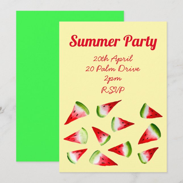 Summer watermelon fruit garden party  invitation (Front/Back)