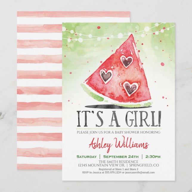 Summer Watermelon Girl Baby Shower Invitation (Front/Back)