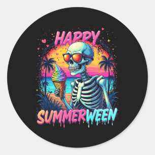 Summer Watermelon Jack-o-lantern Happy Summerween Classic Round Sticker