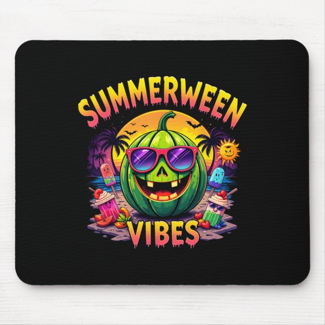 Summer Watermelon Jack-o-lantern Summerween Vibes  Mouse Mat (Front)