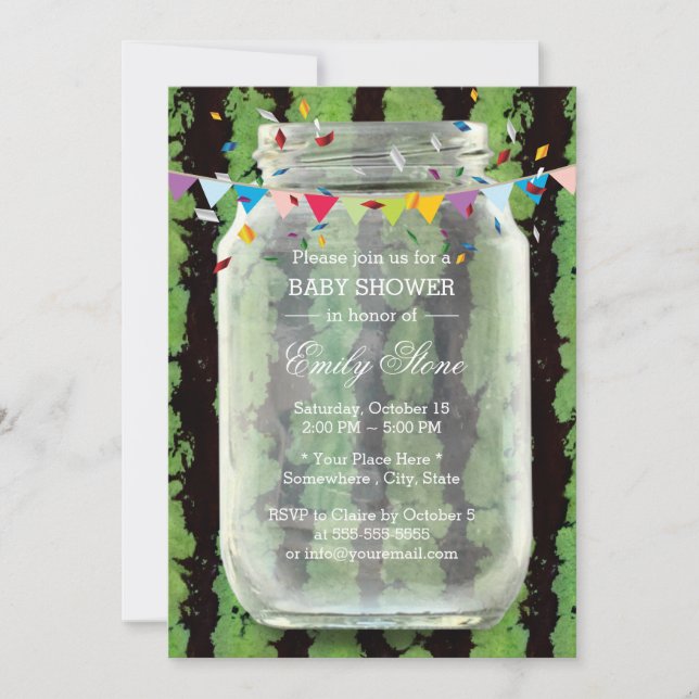 Summer Watermelon Mason Jar Baby Shower Invitation (Front)