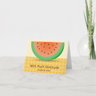 Summer watermelon on orange gingham thank you note card