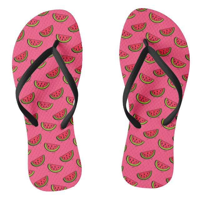 Summer Watermelon on Pink Pattern Flip Flops (Footbed)