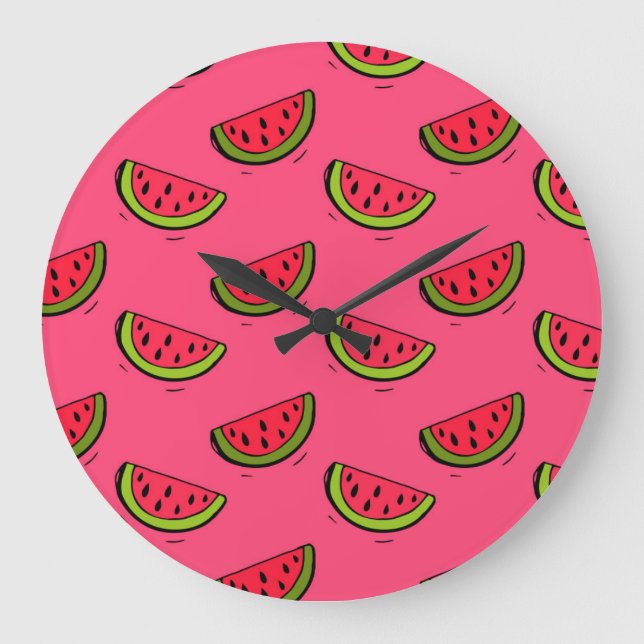 Summer Watermelon on Pink Pattern Large Clock (Front)
