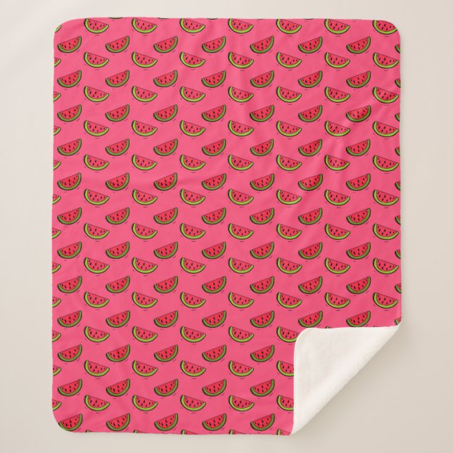Summer Watermelon on Pink Pattern Sherpa Blanket (Front)