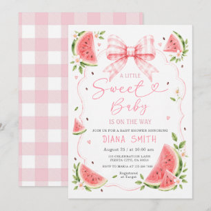Summer Watermelon Pink Bow Baby Shower Invitation